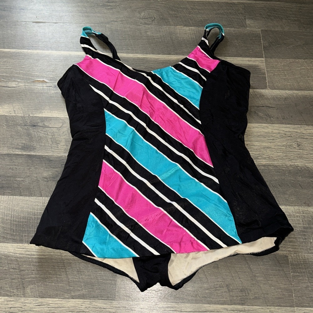 Vintage The Slimsuit Swimsuit Plus 44W Womens Striped Slimming Slim Suit